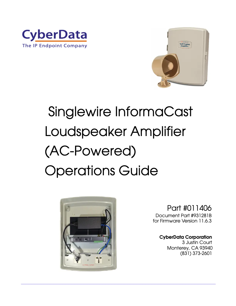 Page 1 de la notice Manuel utilisateur CyberData Systems 011406