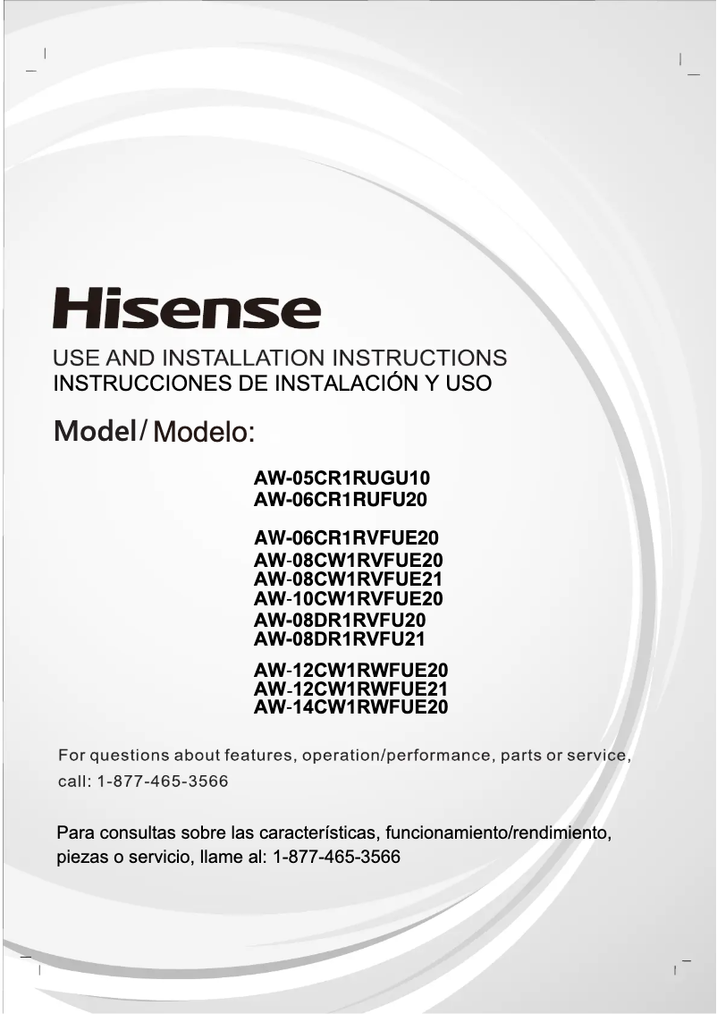 Page 1 de la notice Manuel utilisateur Hisense AW1022CW1W