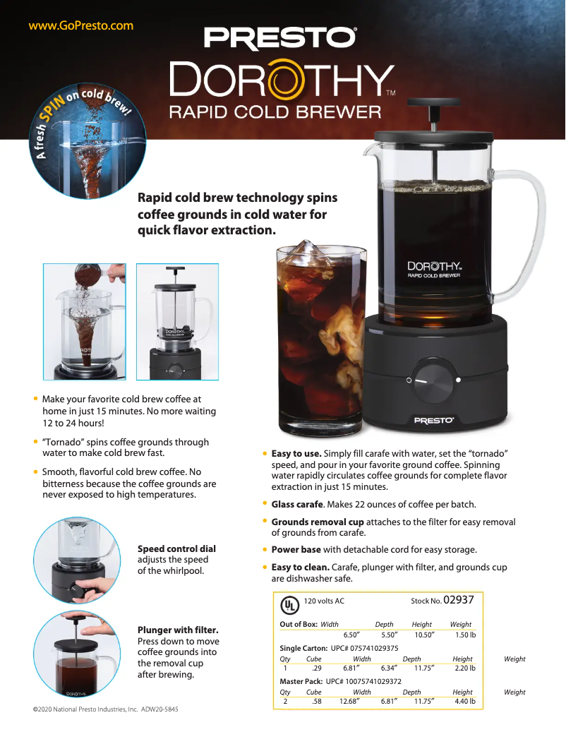 Page 1 of the manual Technical Sheet Presto Dorothy 02937