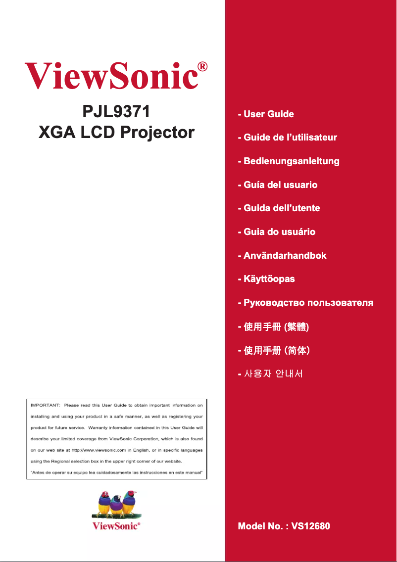 Page 1 de la notice Manuel utilisateur Viewsonic PJL9371