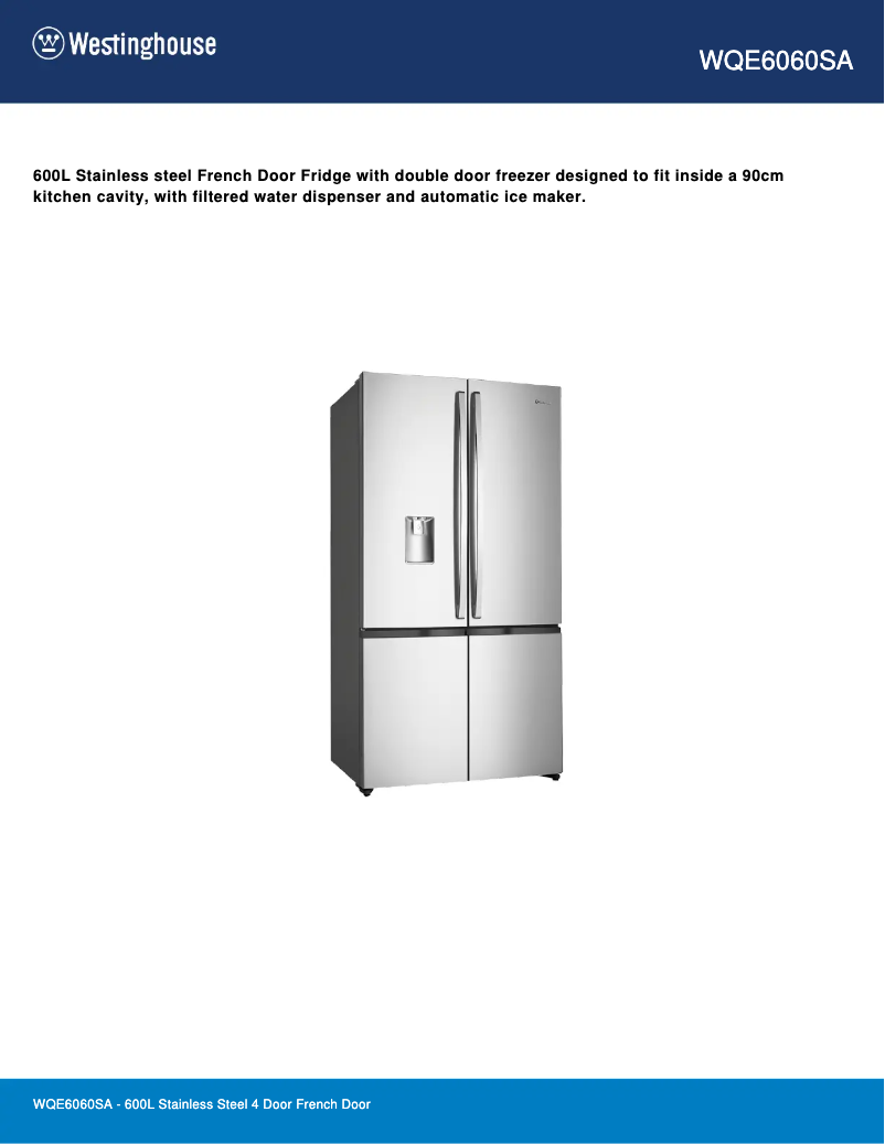 Página 1 del manual Ficha técnica Westinghouse WQE6060SA