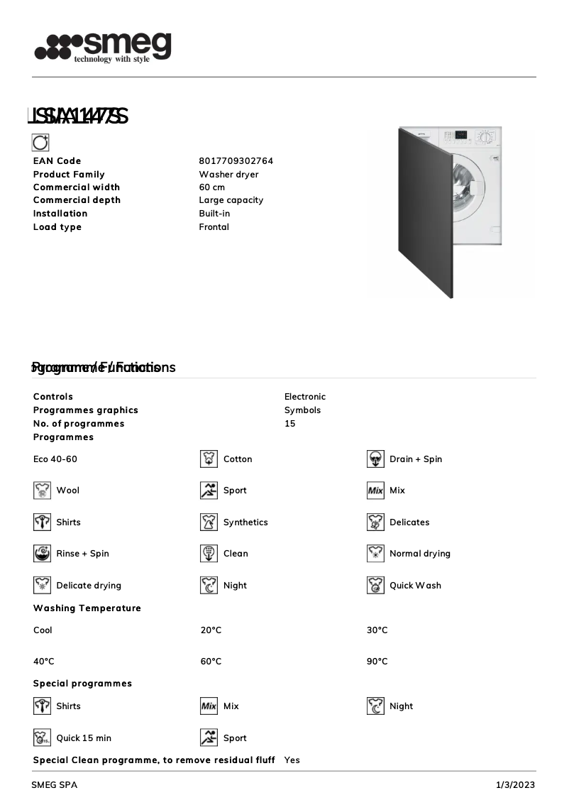 Page 1 de la notice Brochure Smeg LSIA147S