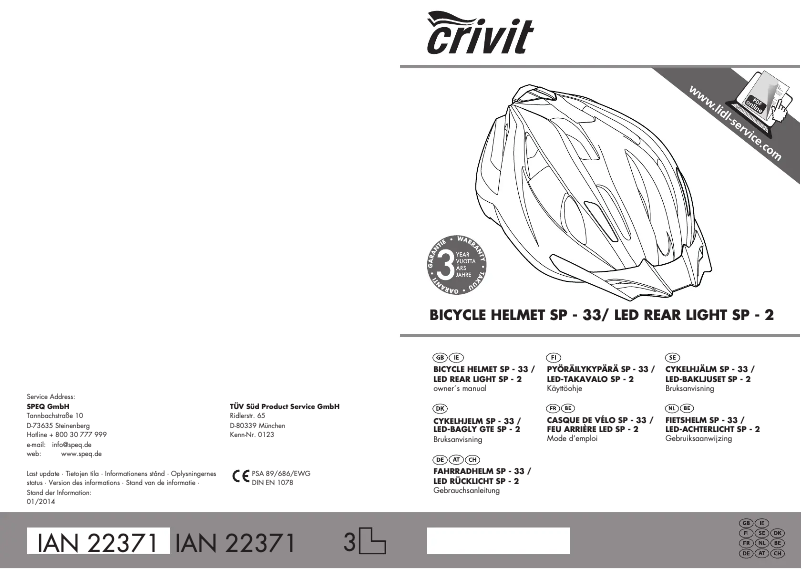 Page 1 de la notice Manuel utilisateur Crivit IAN 22371