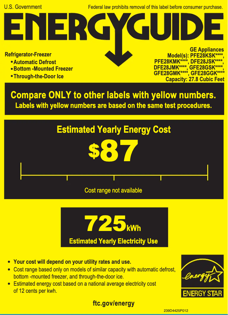 Page 1 de la notice Label énergétique GE GFE28GMKES
