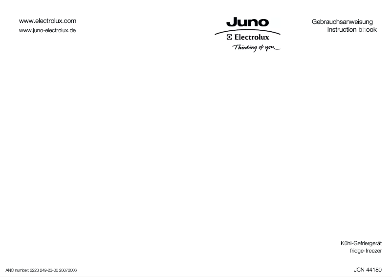 Page 1 de la notice Manuel utilisateur Juno Electrolux JCN44180