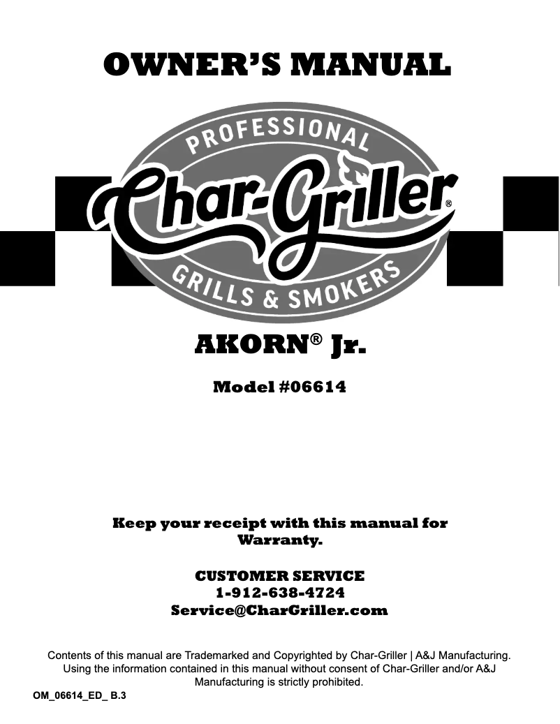 Page 1 de la notice Manuel utilisateur Char-Griller Akorn Jr 06614