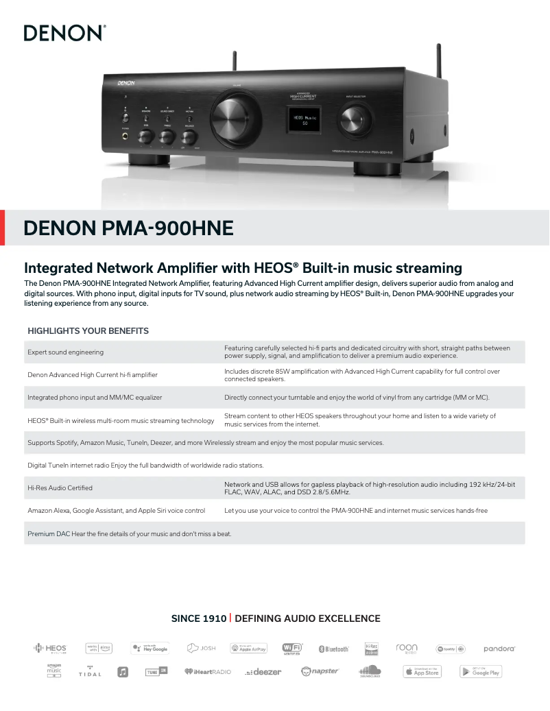 Page 1 de la notice Fiche technique Denon PMA-900HNE
