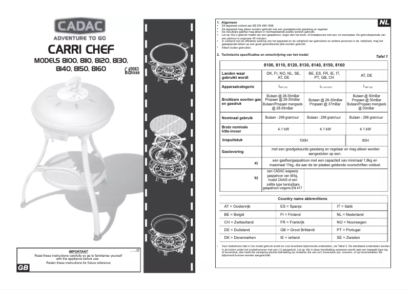 Page 1 of the manual User Manual Cadac Carri Chef 8160