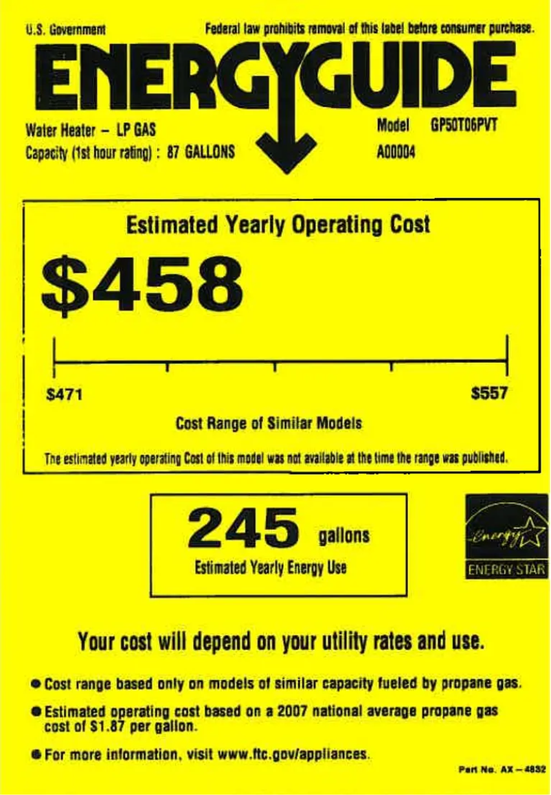 Página 1 del manual Etiqueta energética GE GP50T06PVT