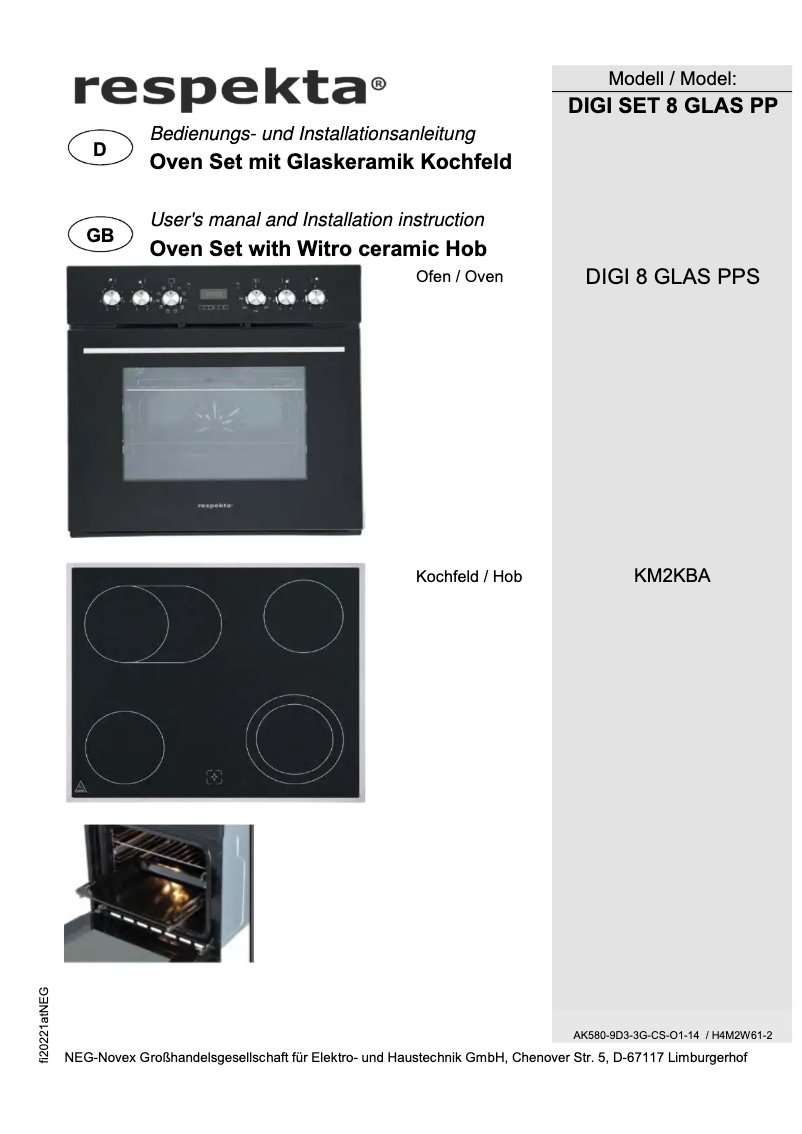 Page 1 de la notice Manuel utilisateur Respekta Simba DIGI SET 8 GLAS PP