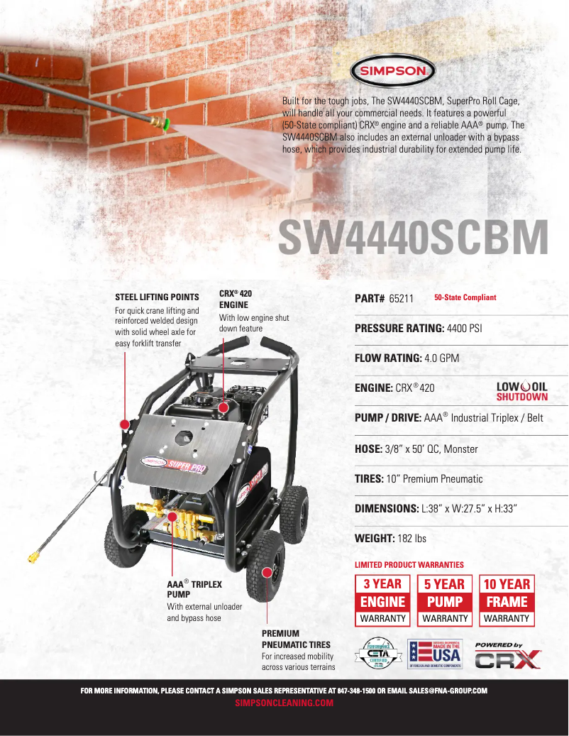 Page 1 de la notice Fiche technique Simpson SuperPro SW4440SCBM-S