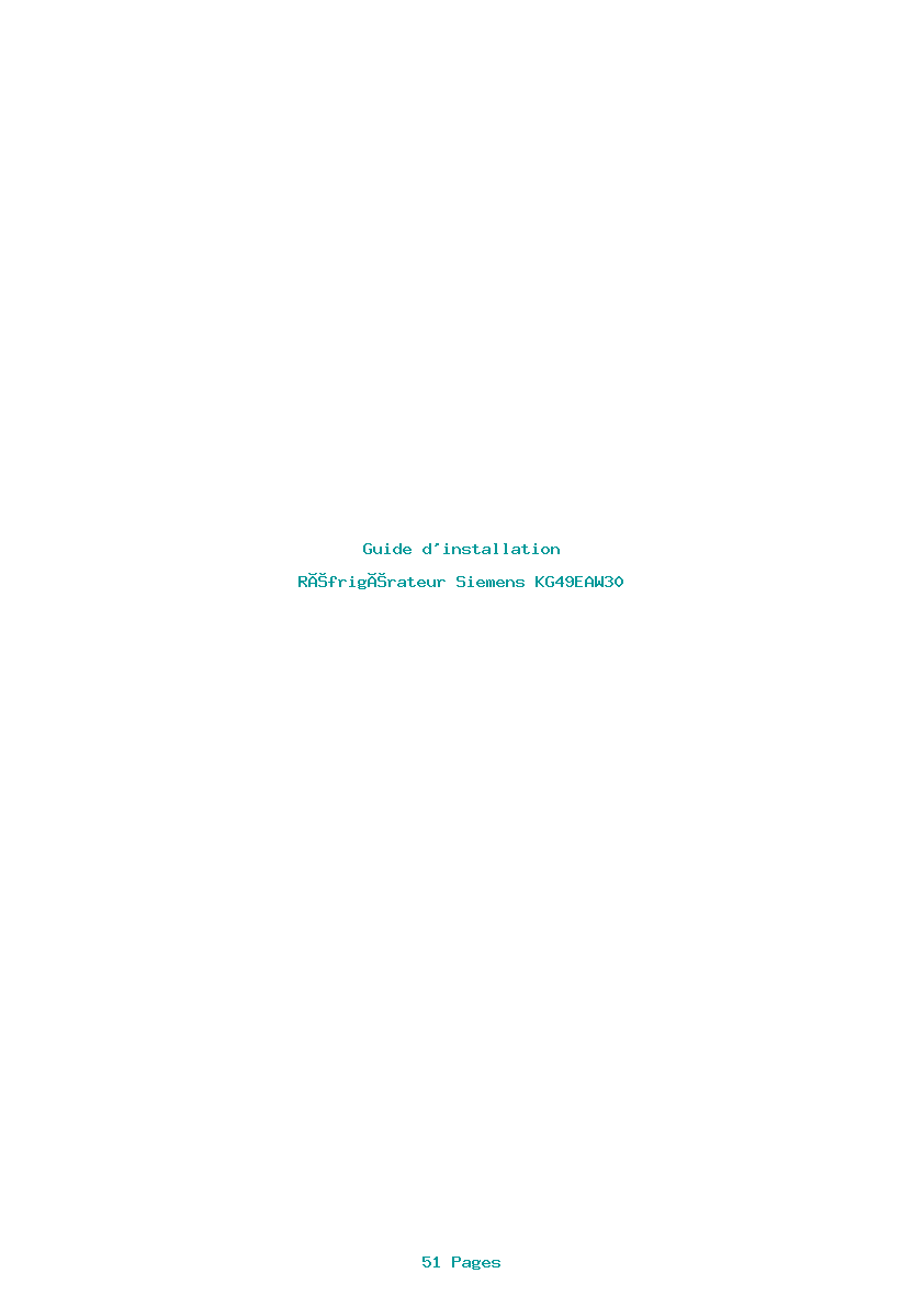 Page 1 de la notice Guide d'installation Siemens KG49EAW30