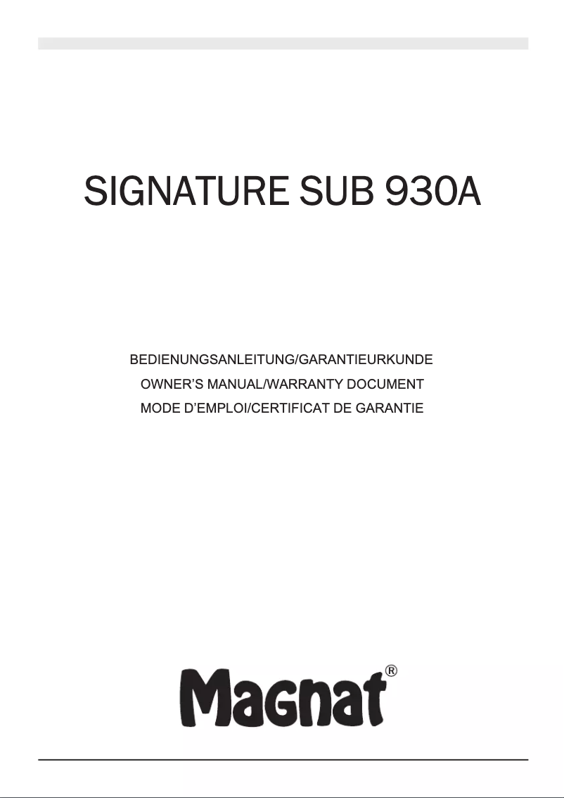 Page 1 of the manual User Manual Magnat Signature Sub 930A