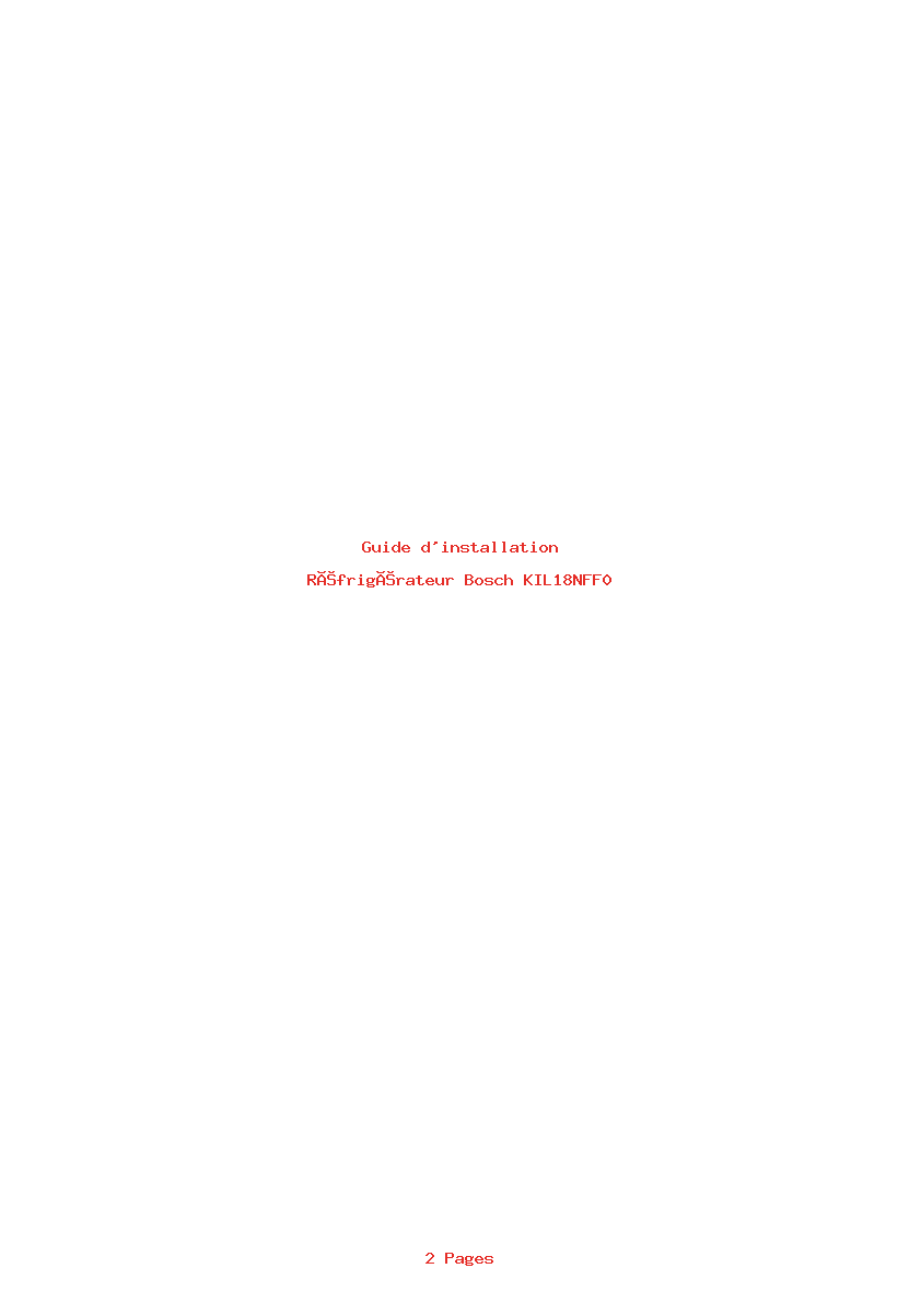 Page 1 de la notice Guide d'installation Bosch KIL18NFF0