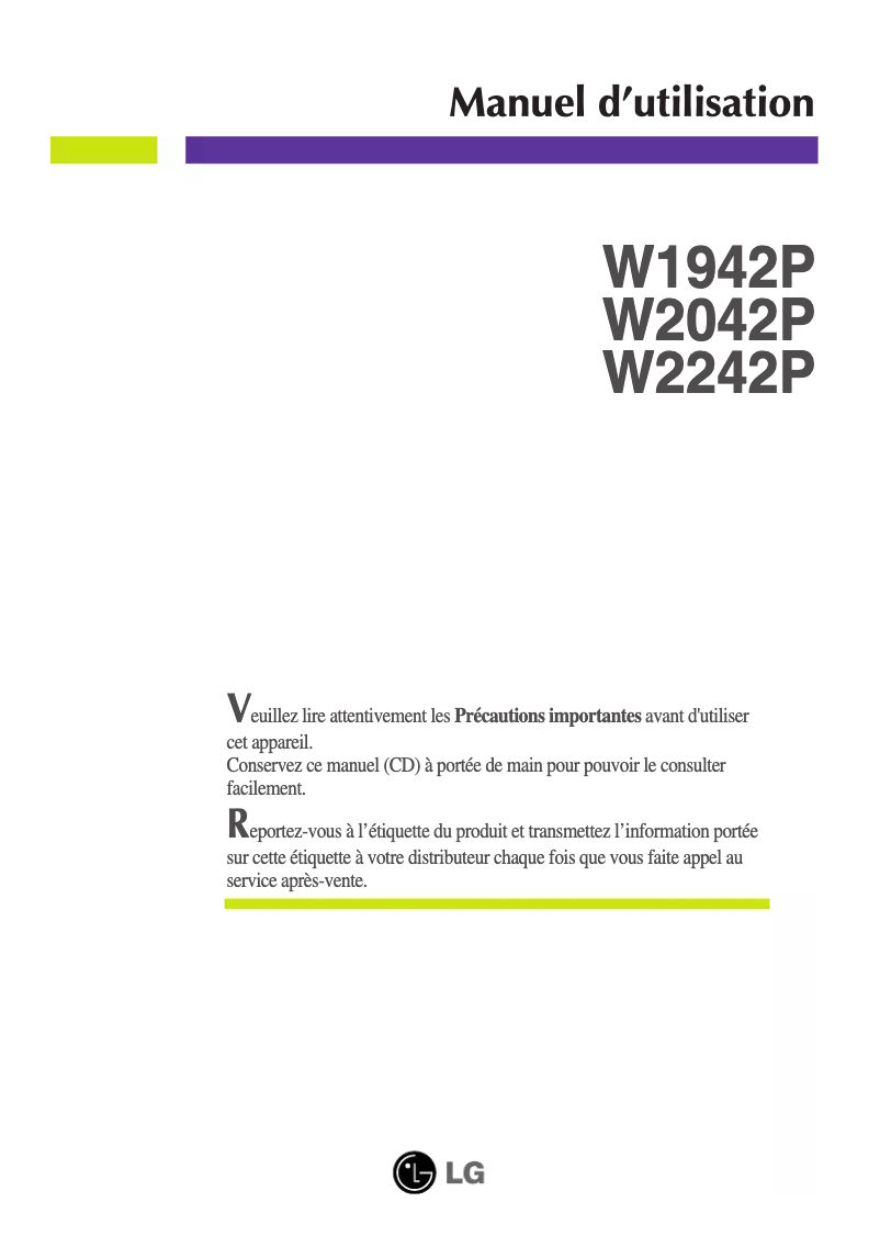 Image de la première page du manuel de l'appareil Flatron W2242P-BS