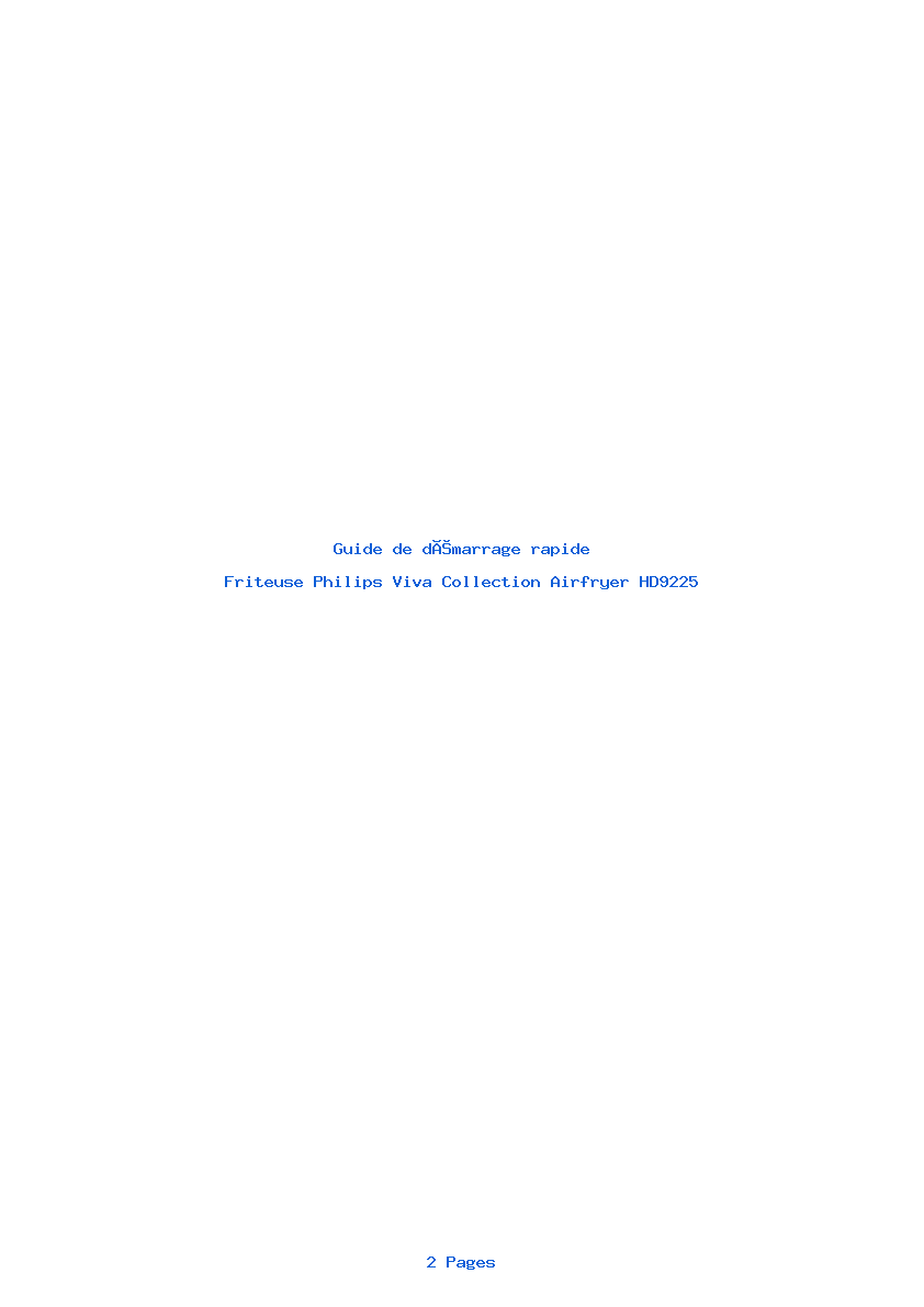 Page 1 de la notice Guide de démarrage rapide Philips Viva Collection Airfryer HD9225