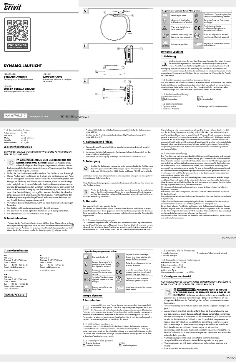 Page 1 de la notice Manuel utilisateur Crivit IAN 367703