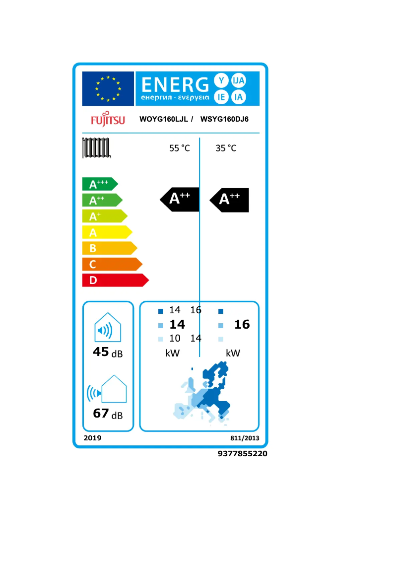 Page 1 de la notice Label énergétique Fujitsu Waterstage WSYG160DJ6