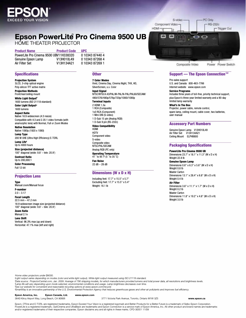 Page 1 of the manual Brochure Epson PowerLite Pro Cinema 9500 UB