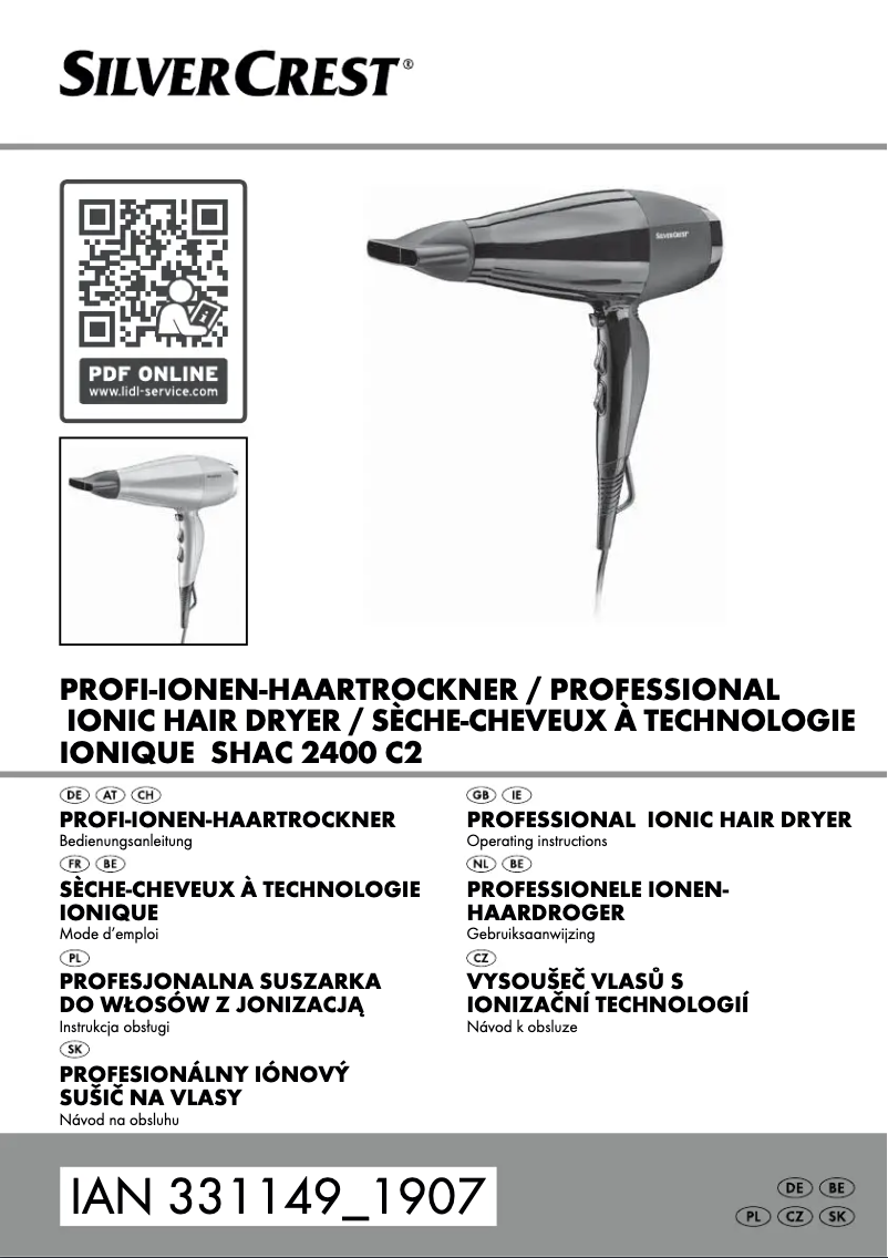 Page 1 of the manual User Manual SilverCrest SHAC 2100 B1