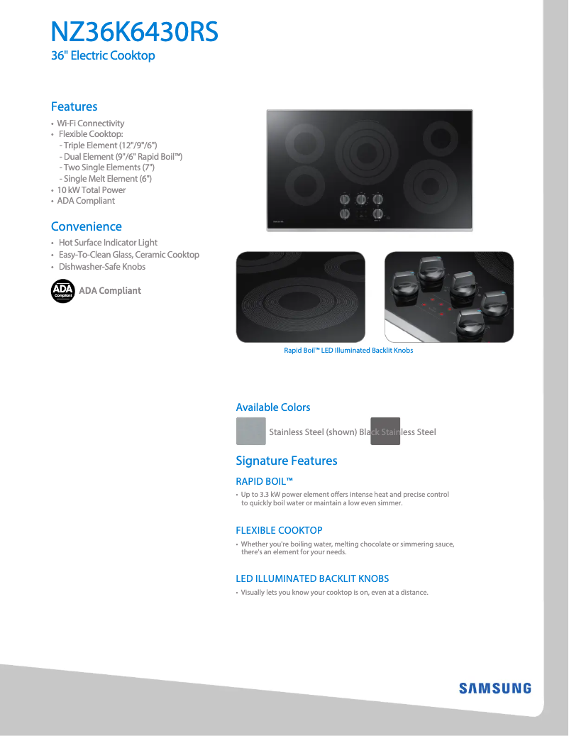 Página 1 del manual Ficha técnica Samsung NZ36K6430RG