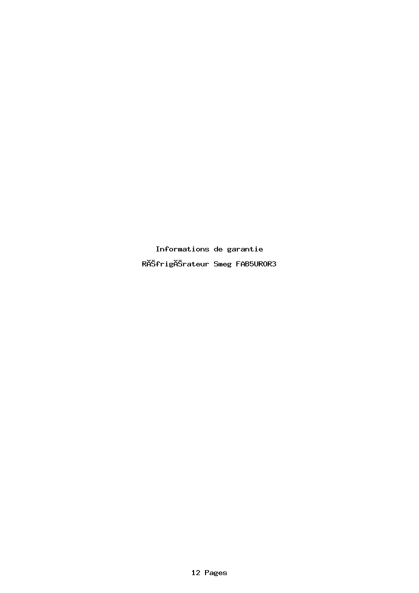 Page 1 de la notice Informations de garantie Smeg FAB5UROR3