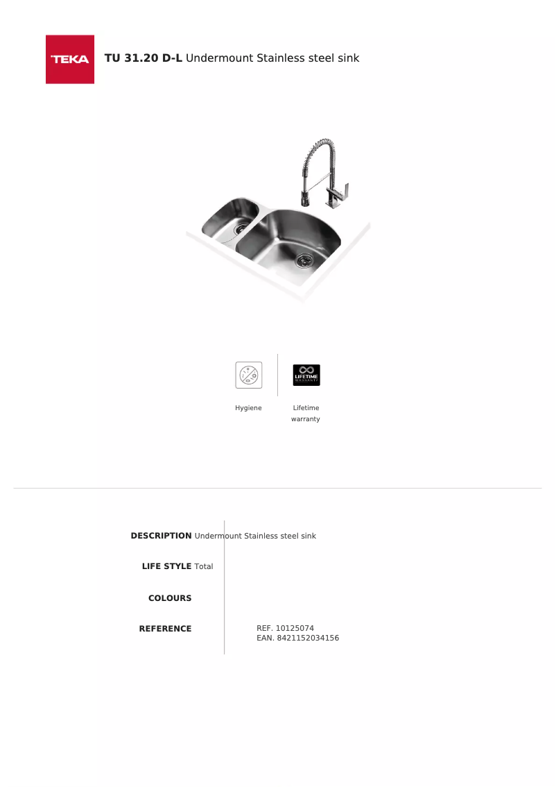 Page 1 de la notice Fiche technique Teka TU 31.20