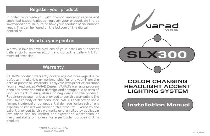 Page 1 de la notice Manuel utilisateur Varad SLX300