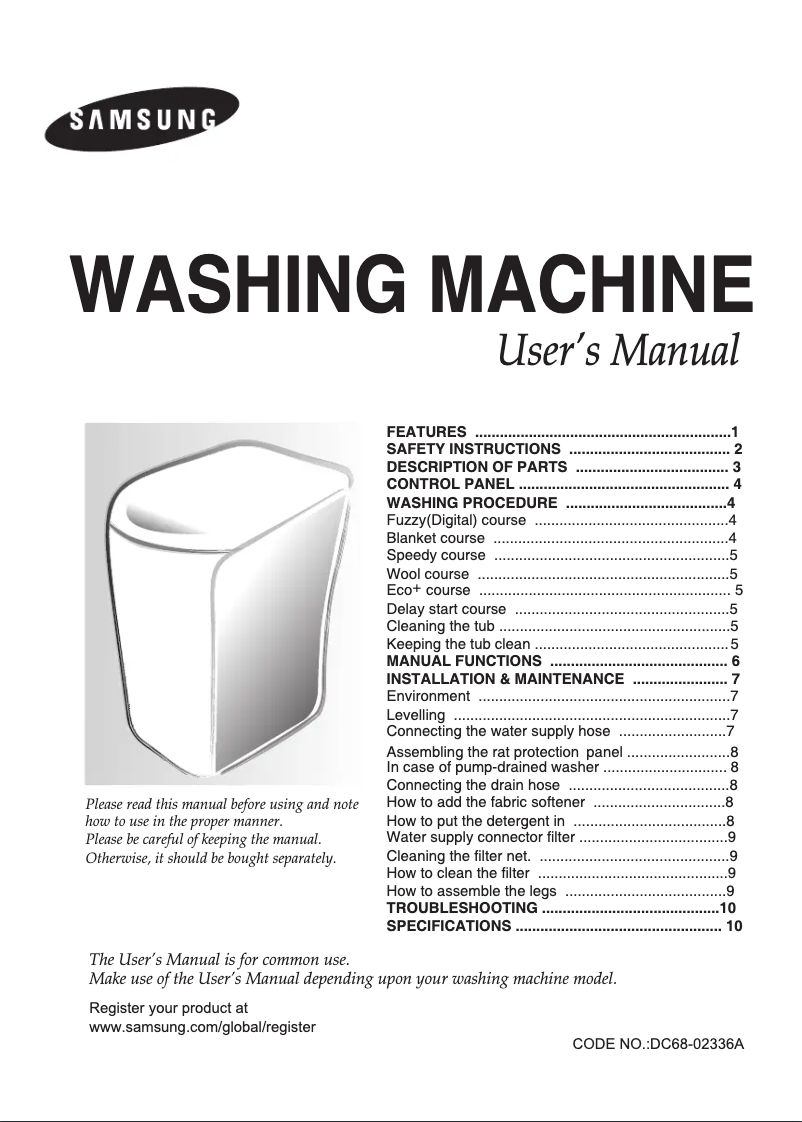 Página 1 del manual Manual de usuario Samsung WA90J7