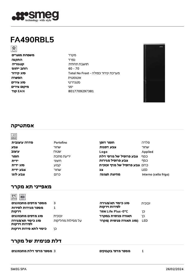 Página 1 del manual Ficha técnica Smeg FA490RBL5