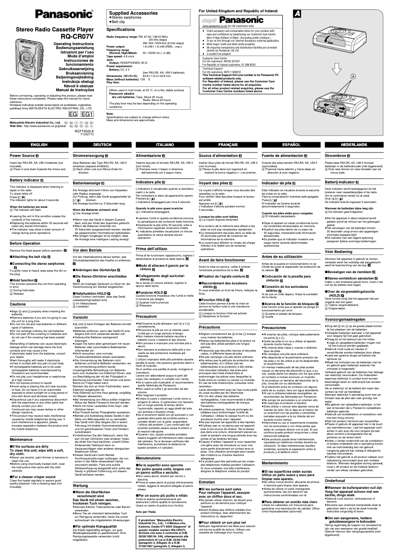 Página 1 del manual Manual de usuario Panasonic RQ-CR07V
