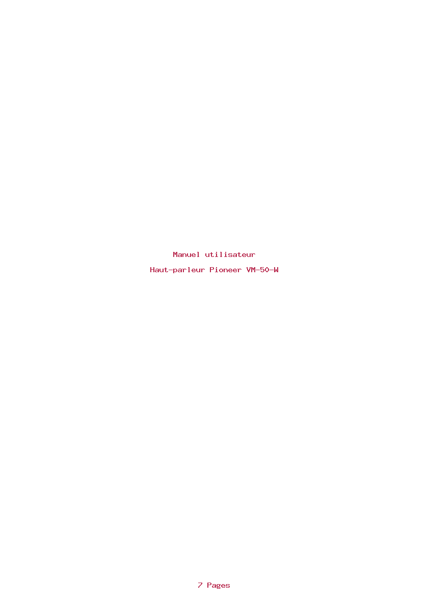 Page 1 de la notice Manuel utilisateur Pioneer VM-50-W