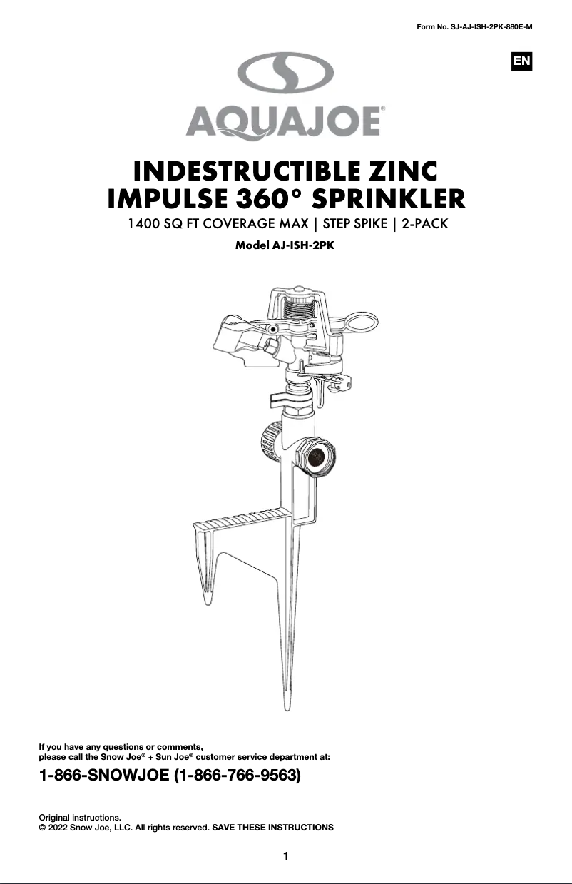 Page 1 de la notice Manuel utilisateur Aqua Joe AJ-ISH-2PK