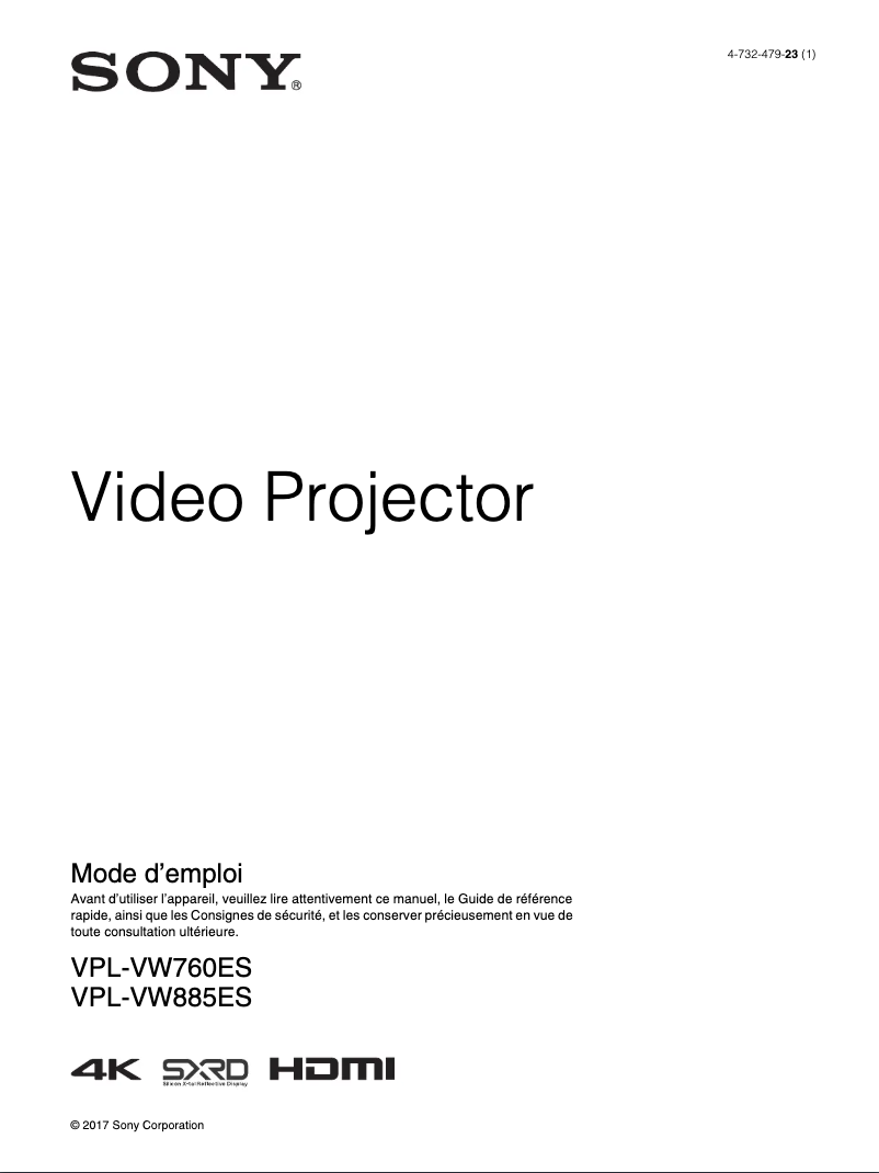Page 1 de la notice Manuel utilisateur Sony VPL-VW760ES