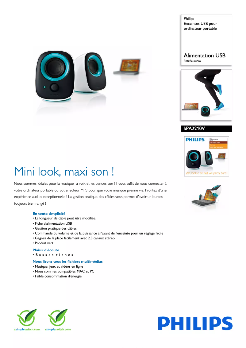 Page 1 of the manual Technical Sheet Philips SPA2210V