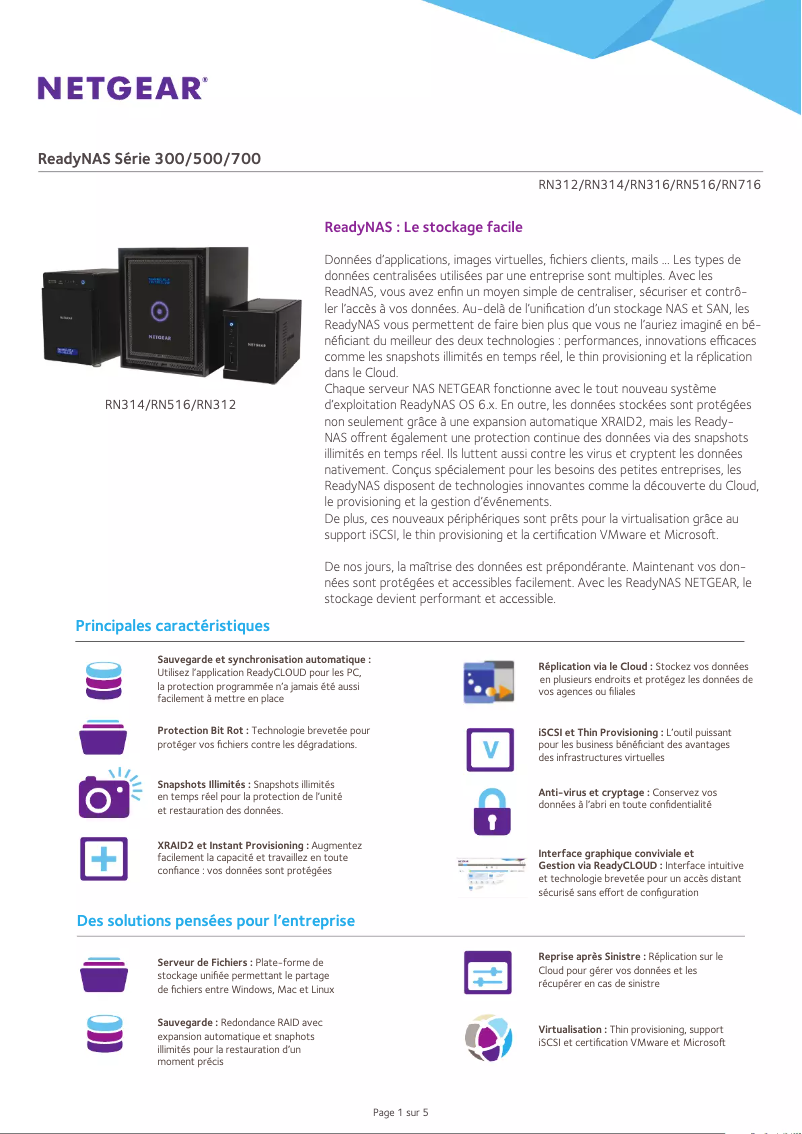 Page 1 de la notice Fiche technique Netgear RN31421D