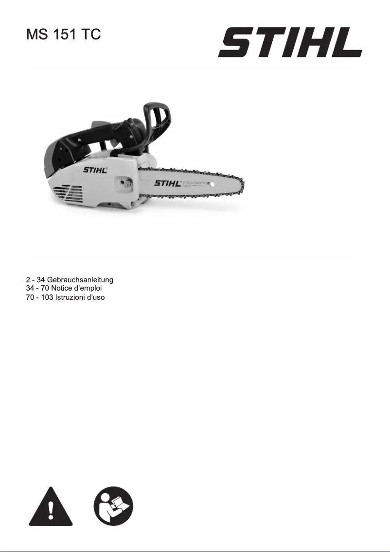 Page 1 de la notice Manuel utilisateur Stihl MS 151 T C-E