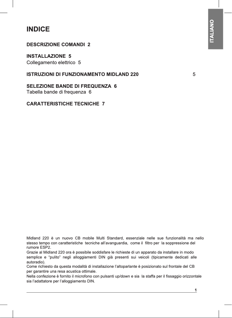 Page 1 de la notice Manuel utilisateur Midland 220