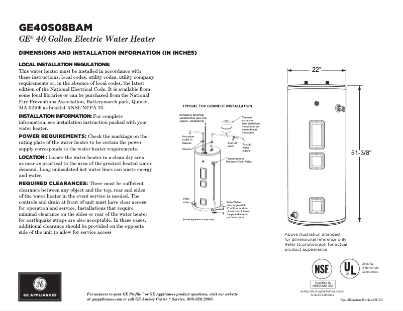 Page n°1 - Fiche technique GE GE40S08BAM