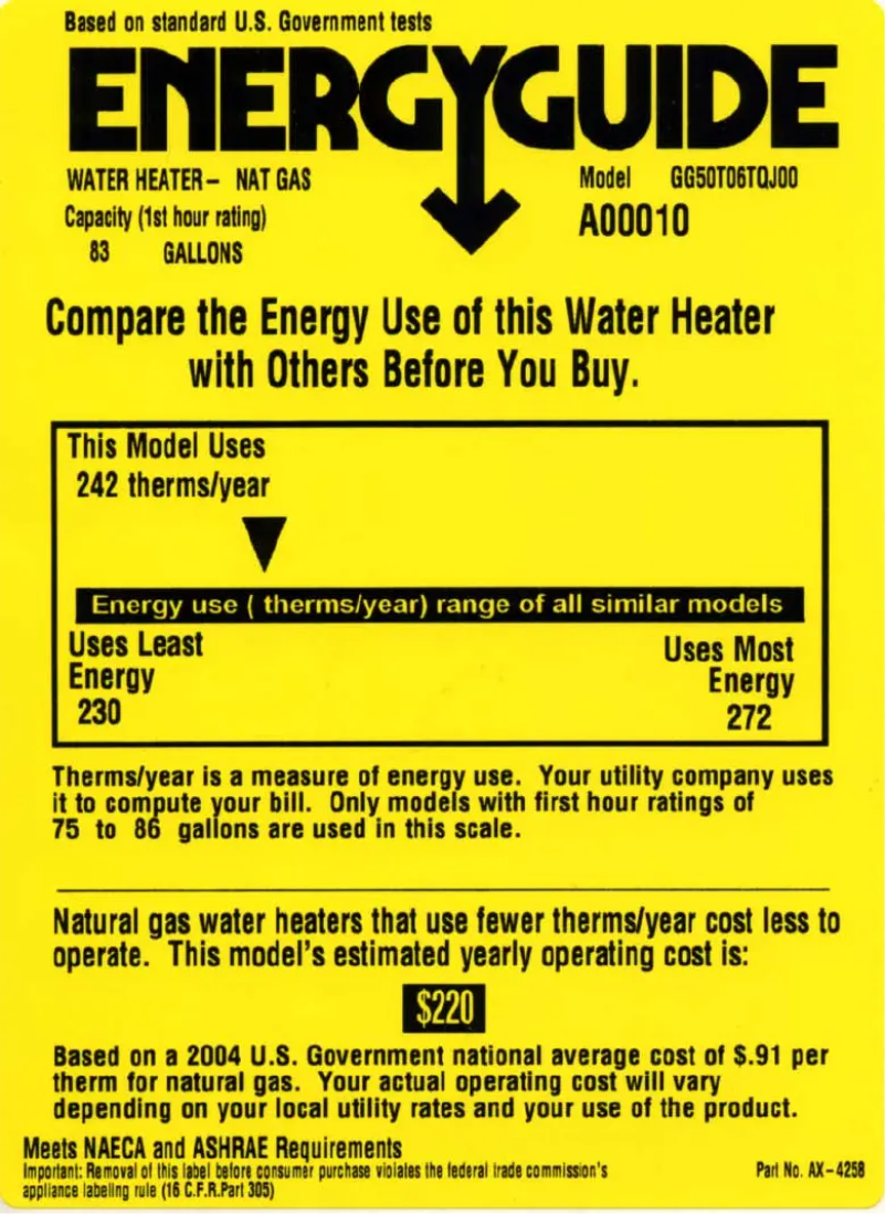 Page 1 of the manual Energy Label GE GG50T06TQJ00
