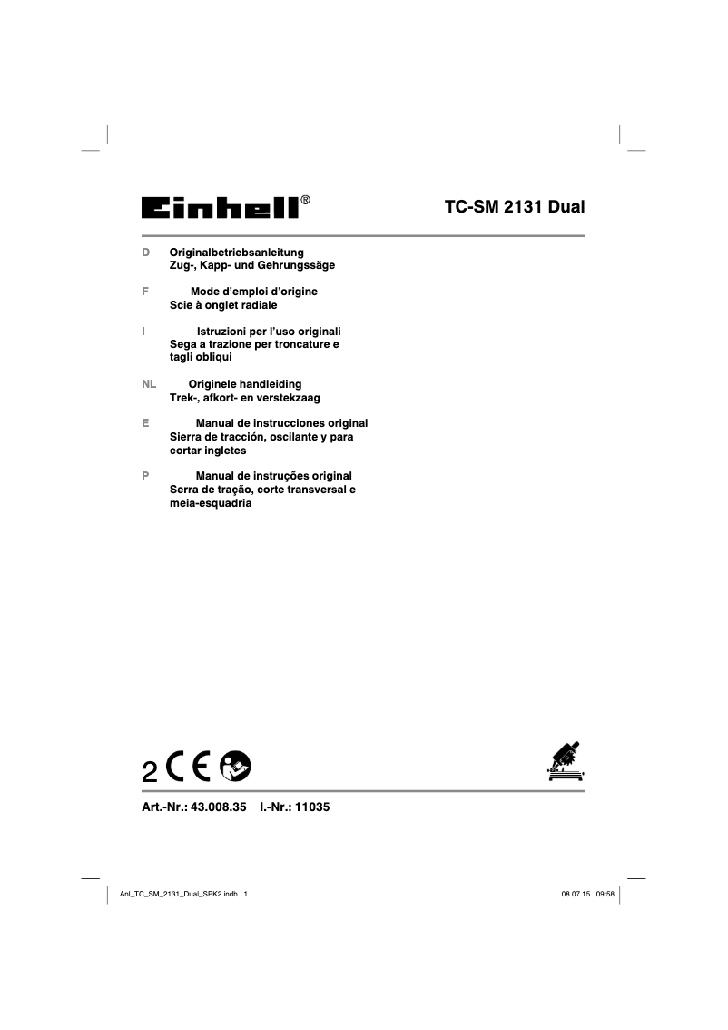 Page 1 de la notice Manuel utilisateur Einhell TC-SM 2131