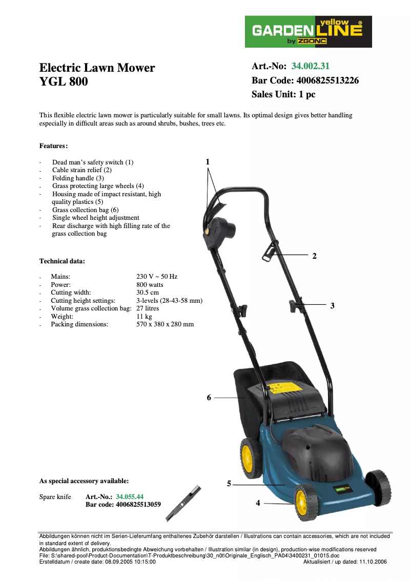 Page 1 de la notice Manuel utilisateur Yellow Garden Line YGL 800