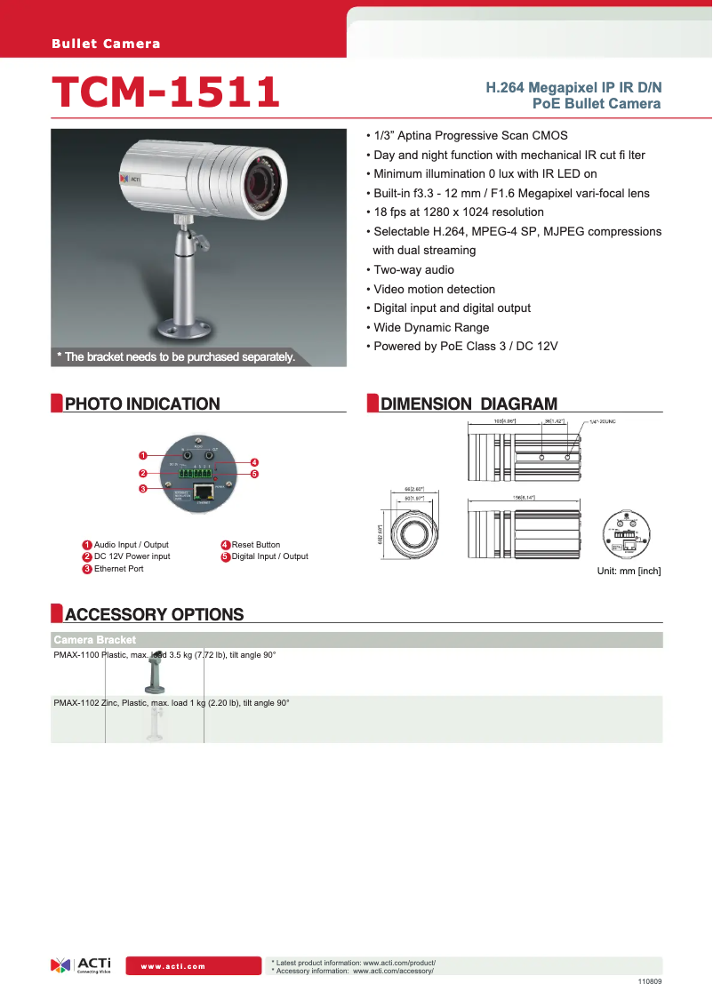 Page 1 de la notice Fiche technique ACTi TCM-1511