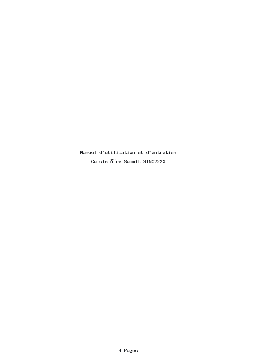 Page 1 de la notice Manuel d'utilisation et d'entretien Summit SINC2220