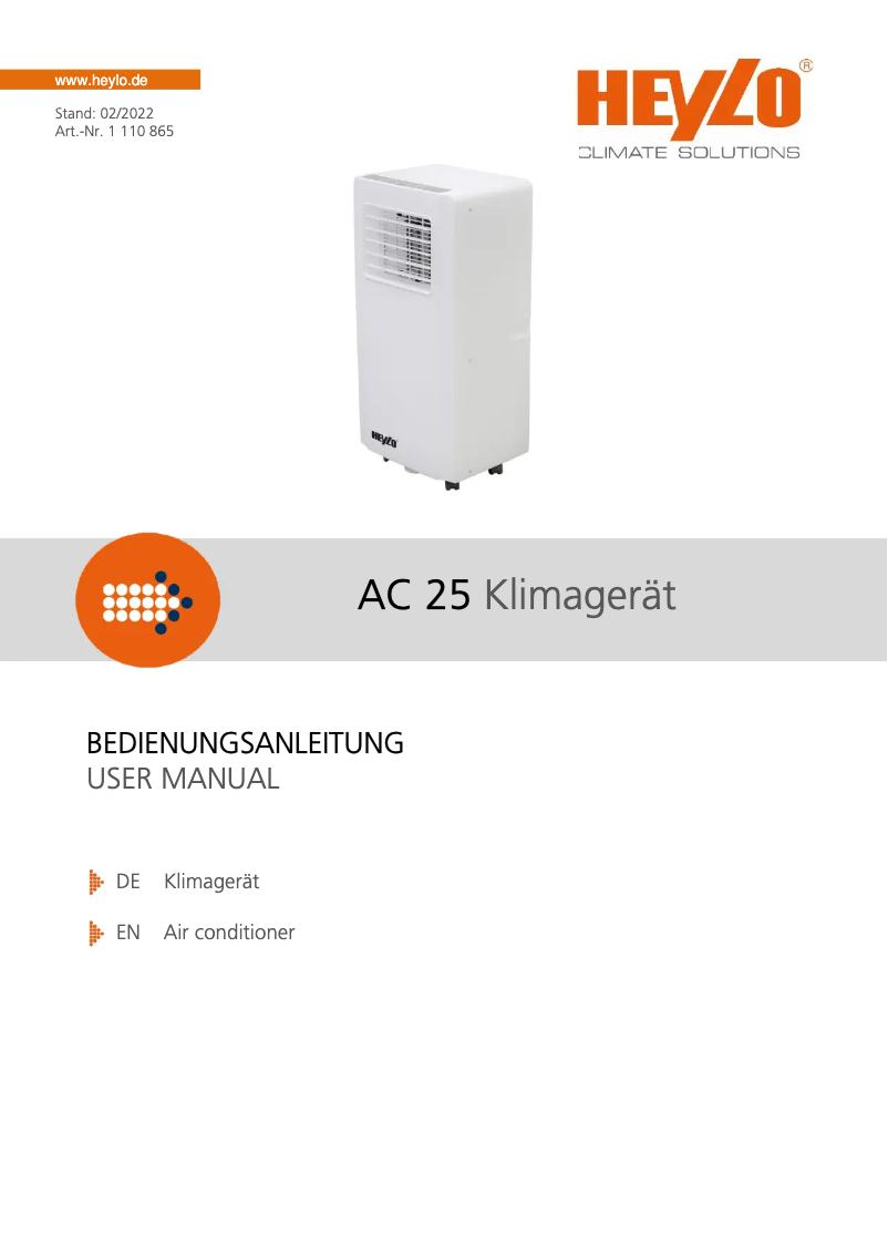 Page 1 of the manual User Manual Heylo AC 25