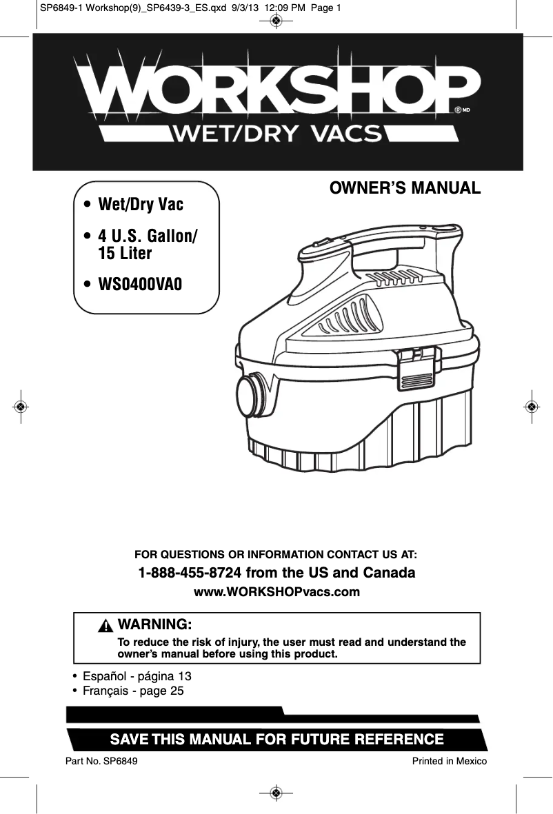 Page 1 de la notice Manuel utilisateur Workshop WS0400VA