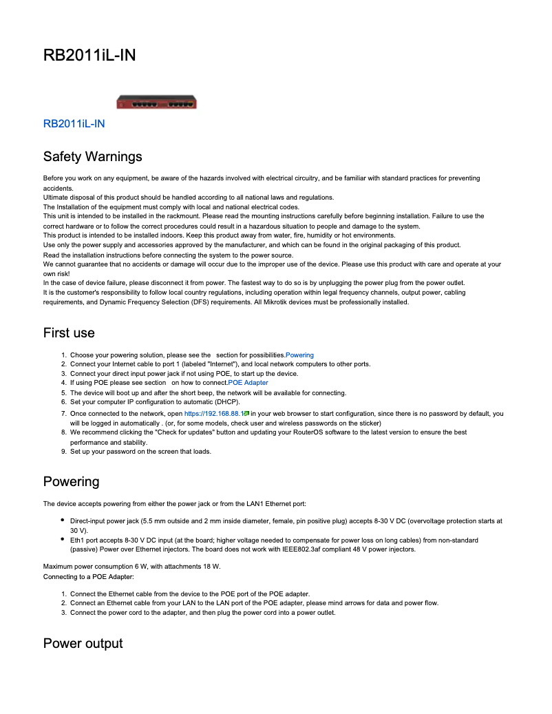 Page 1 de la notice Manuel utilisateur Mikrotik RB2011iL-IN