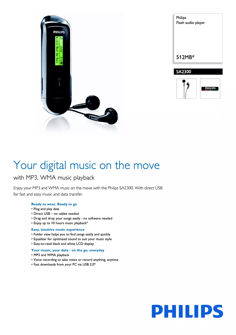 Page 1 de la notice Brochure Philips GoGear SA2300