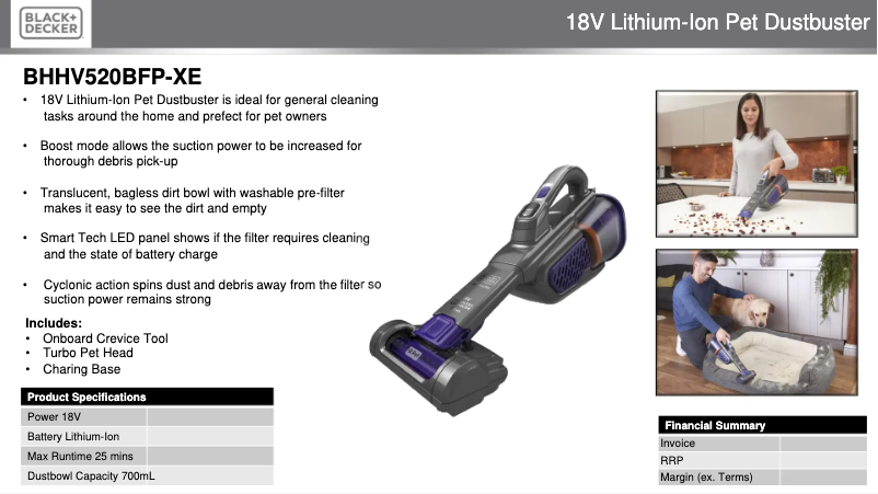 Page 1 de la notice Fiche technique Black & Decker BHHV520BFP
