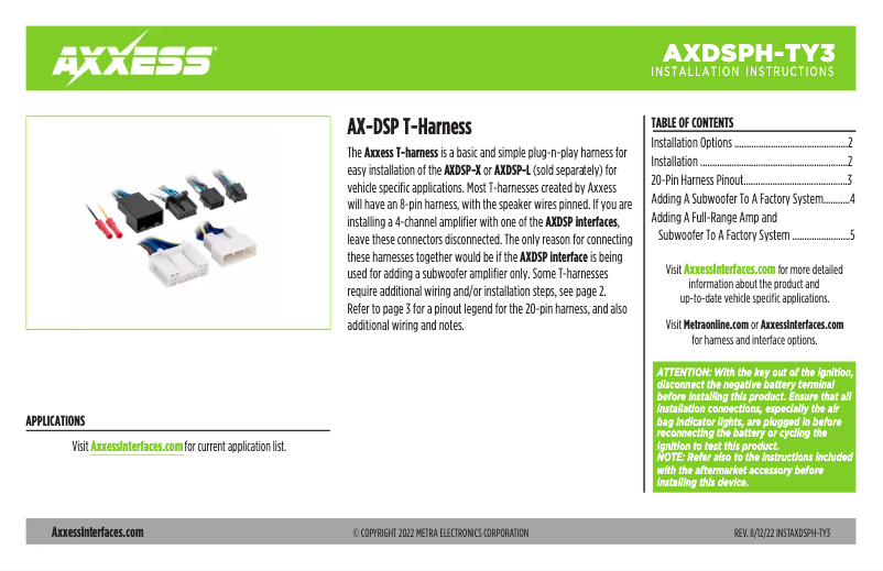 Page 1 de la notice Manuel utilisateur AXESS AXDSPH-TY3